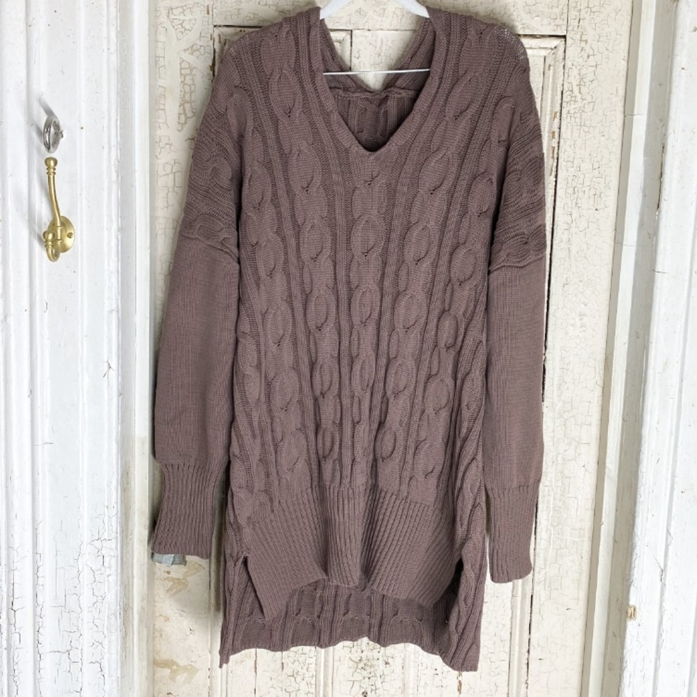 Chunky Cable Knit Split Hem Oversized Sweater Dre… - image 2